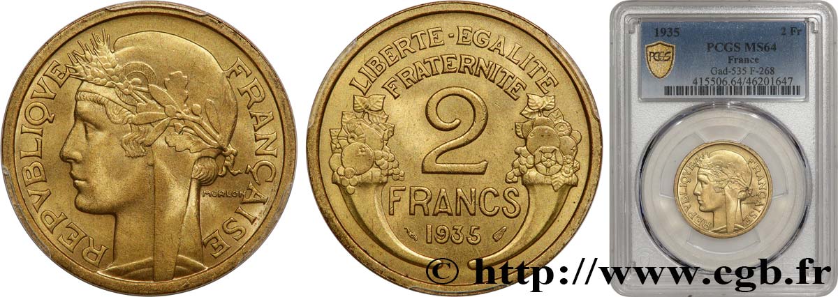 2 francs Morlon 1935  F.268/8 fST64 PCGS