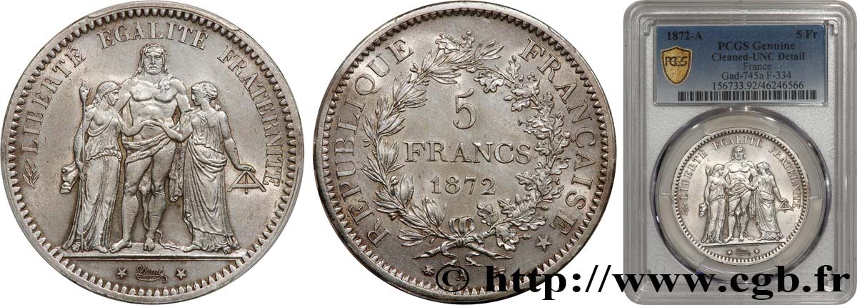 5 francs Hercule 1872 Paris F.334/6 SUP+ PCGS