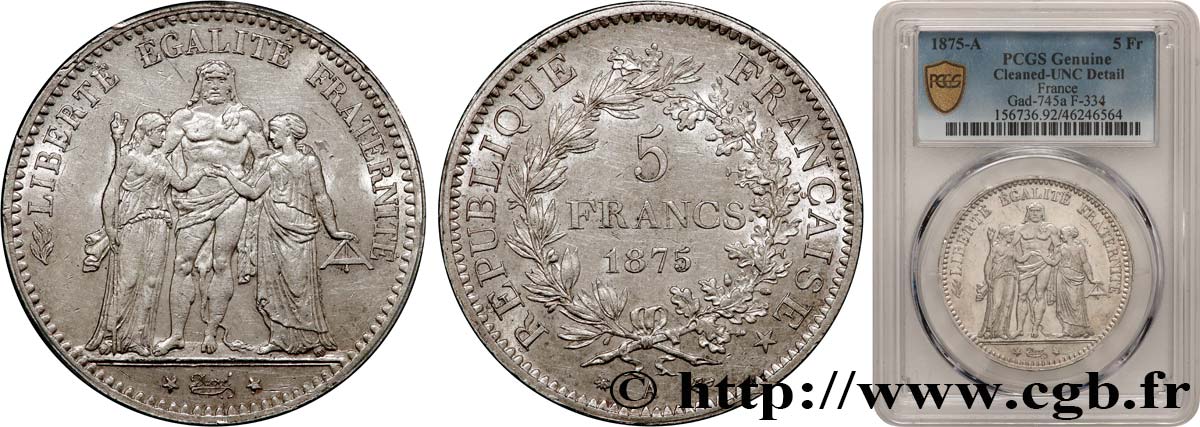 5 francs Hercule 1875 Paris F.334/14 SUP+ PCGS