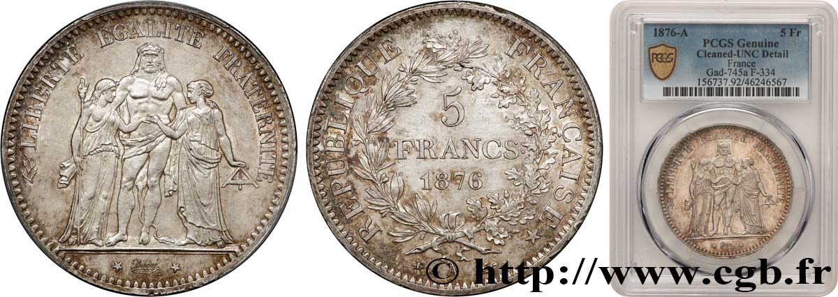 5 francs Hercule 1876 Paris F.334/17 SUP+ PCGS