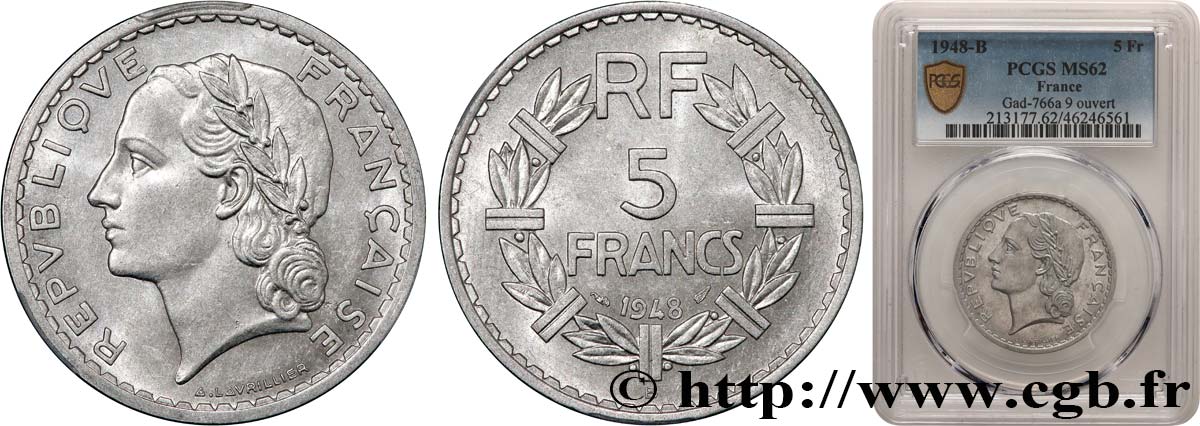 5 francs Lavrillier, aluminium 1948 Beaumont-Le-Roger F.339/15 SUP62 PCGS