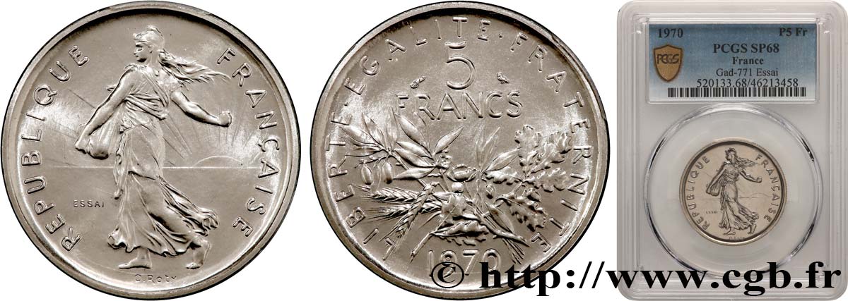 Essai de 5 francs Semeuse, nickel 1970 Paris F.341/1 MS68 PCGS