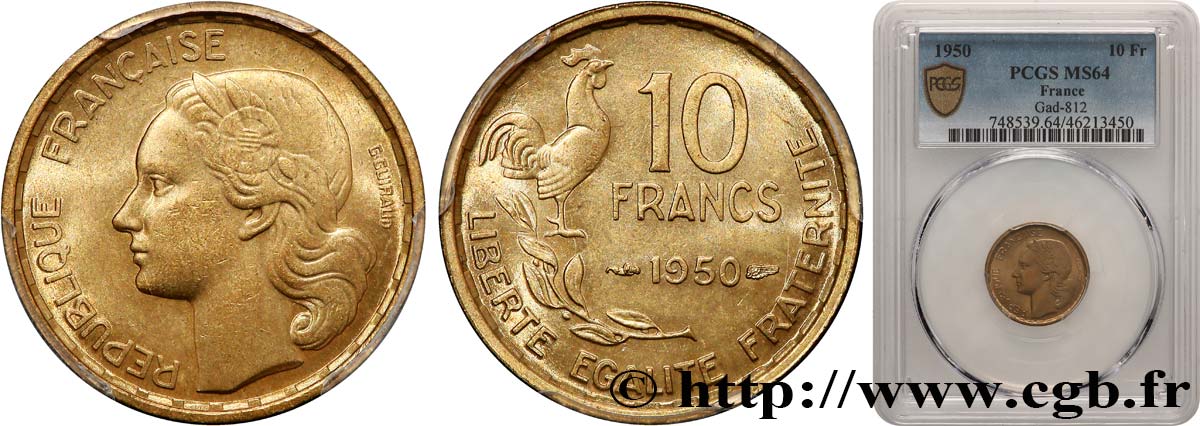 10 francs Guiraud 1950  F.363/2 SPL64 PCGS