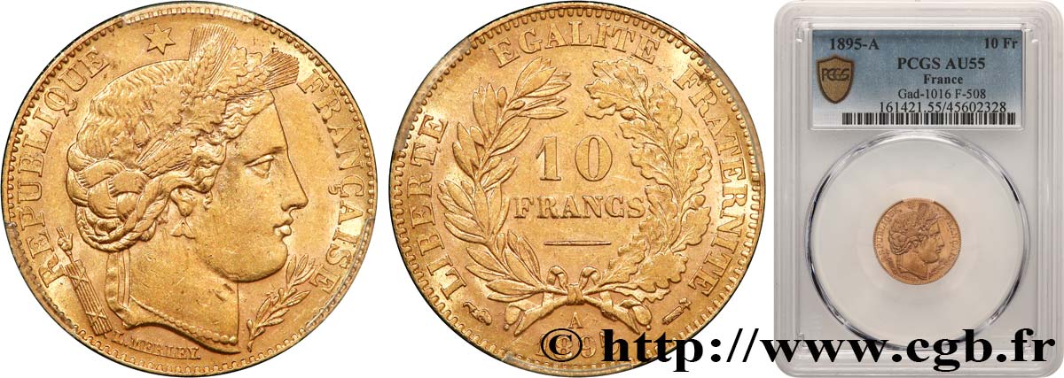 10 francs or Cérès, IIIe République 1895 Paris F.508/3 VZ55 PCGS