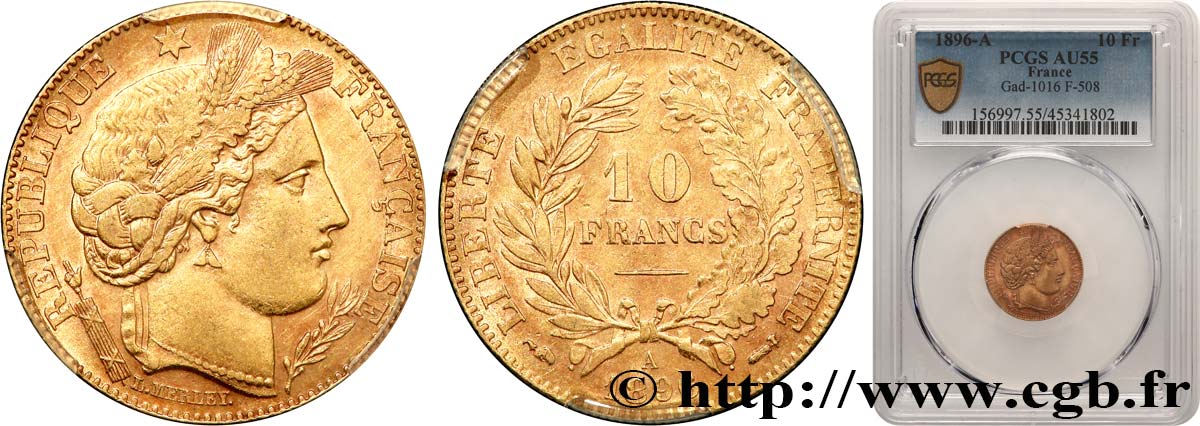10 francs Cérès, Troisième république 1896 Paris F.508/4 VZ55 PCGS