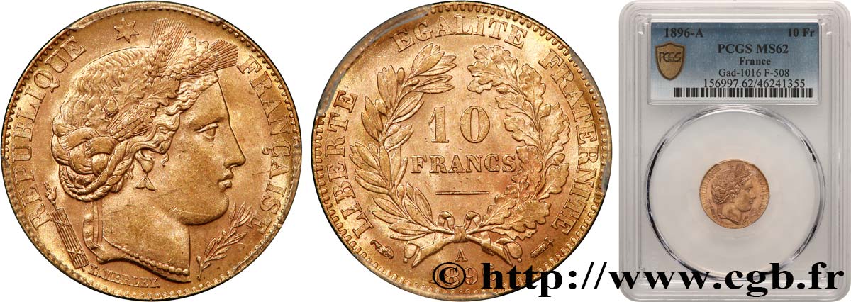 10 francs Cérès, Troisième république 1896 Paris F.508/4 MS62 PCGS