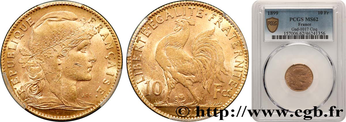 10 francs Coq 1899 Paris F.509/1 MS62 PCGS