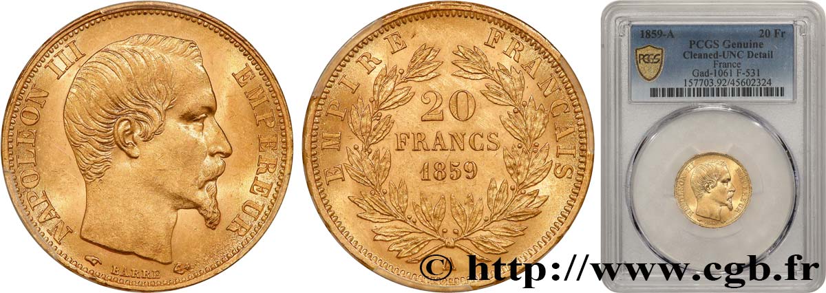 20 francs or Napoléon III, tête nue 1859 Paris F.531/15 SUP+ PCGS