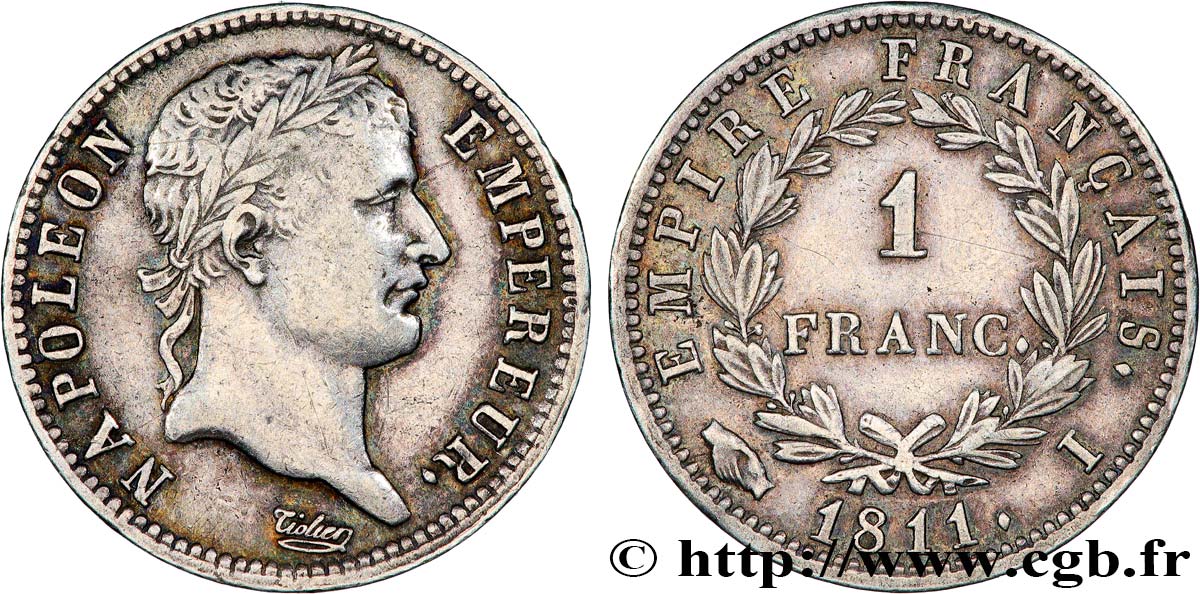 1 franc Napoléon Ier tête laurée, Empire français 1811 Limoges F.205/33 XF 