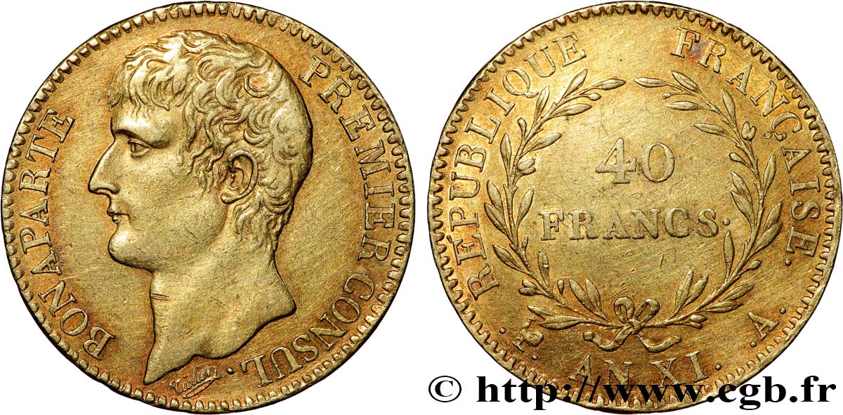 40 francs or Bonaparte Premier Consul 1803 Paris F.536/1 TTB 