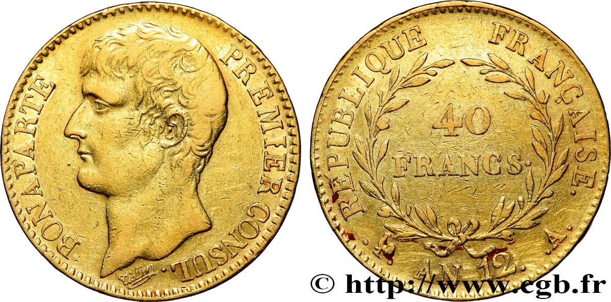 40 francs or Bonaparte Premier Consul 1804 Paris F.536/6 q.BB 