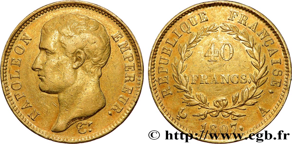40 francs or Napoléon tête nue, type transitoire 1807 Paris F.539/1 fSS 