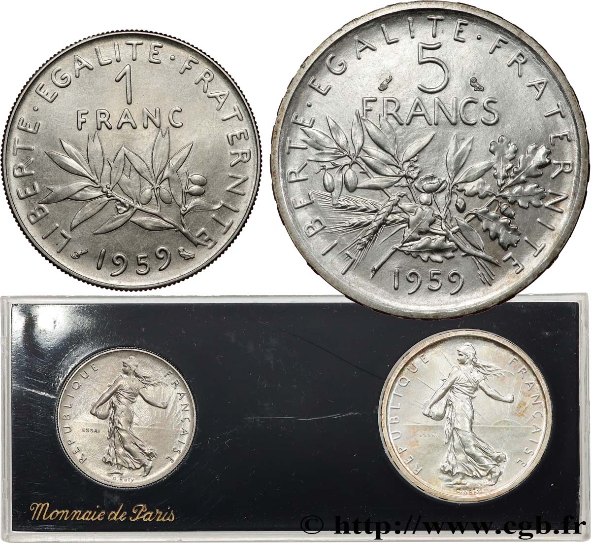 Boîte d essais de 5 francs et de 1 franc Semeuse 1959 Paris F.226/3 SPL 