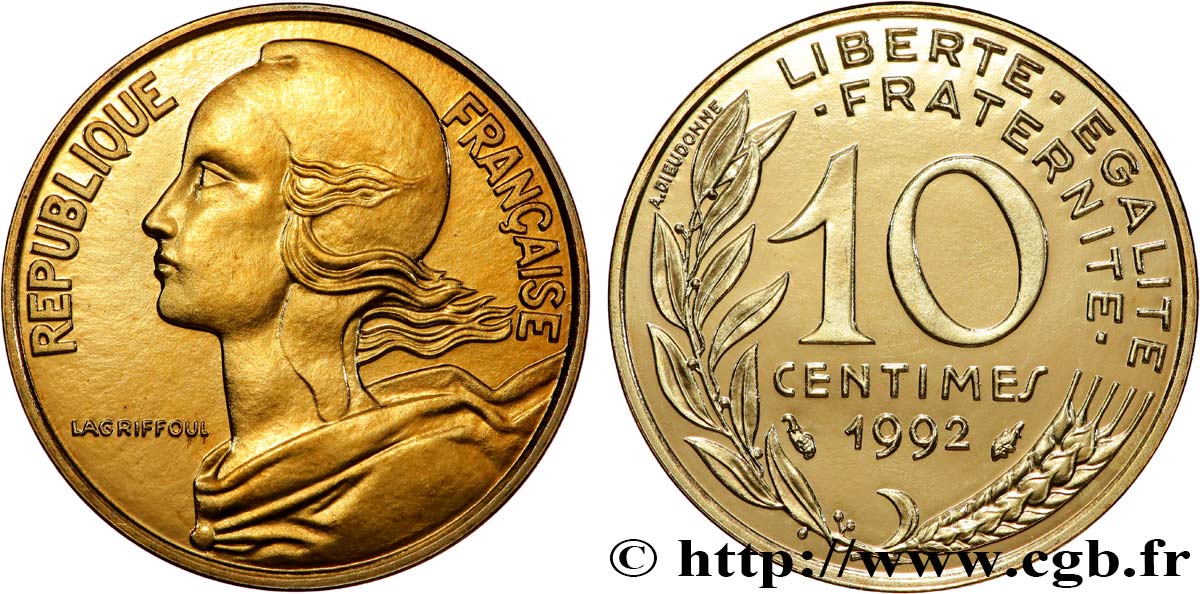 10 centimes Marianne, Brillant Universel, Frappe Médaille 1992 Pessac F.144/34 FDC 