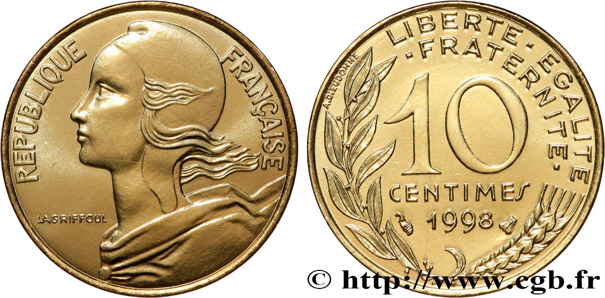 10 centimes Marianne, BU (Brillant Universel) 1998 Pessac F.144/42 FDC 