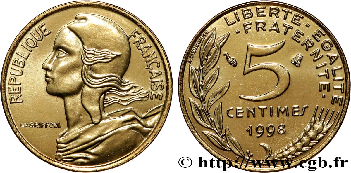 5 centimes Marianne, BU (Brillant Universel) 1998 Pessac F.125/41 FDC 