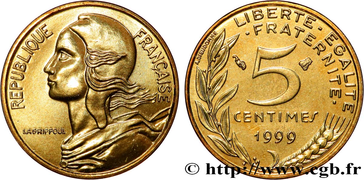 5 centimes Marianne, BU (Brillant Universel) 1999 Pessac F.125/43 FDC 