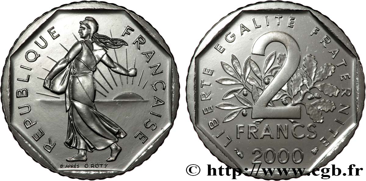2 francs Semeuse, nickel, BU (Brillant Universel) 2000 Pessac F.272/28 FDC 
