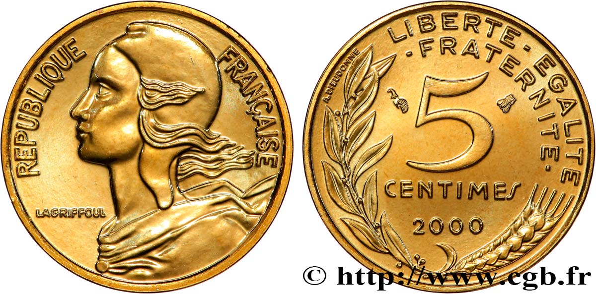 5 centimes Marianne, BU (Brillant Universel) 2000 Pessac F.125/44 ST 