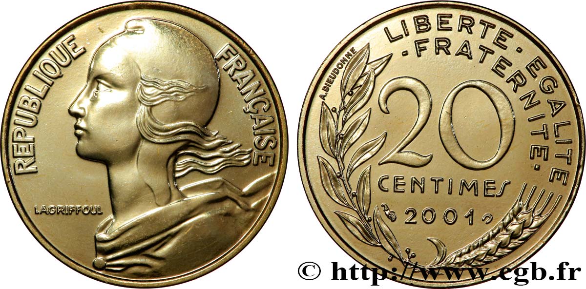 20 centimes Marianne, BU (Brillant Universel) 2001 Pessac F.156/46 FDC 