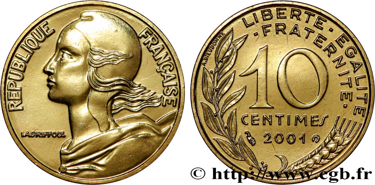 10 centimes Marianne, Brillant Universel 2001 Pessac F.144/45 FDC 