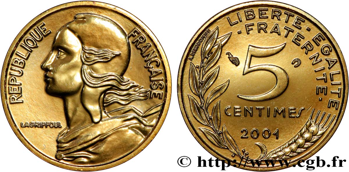 5 centimes Marianne, BU (Brillant Universel) 2001 Pessac F.125/45 MS 