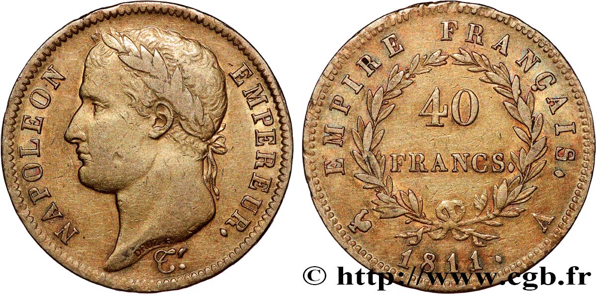 40 francs or Napoléon tête laurée, Empire français 1811 Paris F.541/6 TB+ 