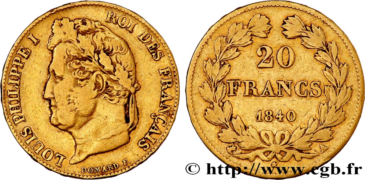20 francs or Louis-Philippe, Domard 1840 Paris F.527/22 TB 