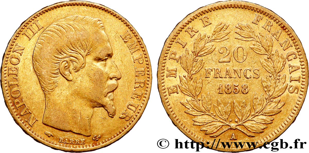 20 francs or Napoléon III, tête nue 1858 Paris F.531/13 SS 
