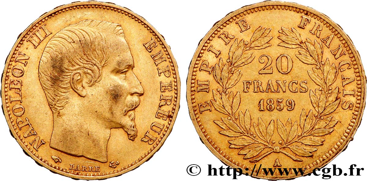 20 francs or Napoléon III, tête nue 1859 Paris F.531/15 TTB50 