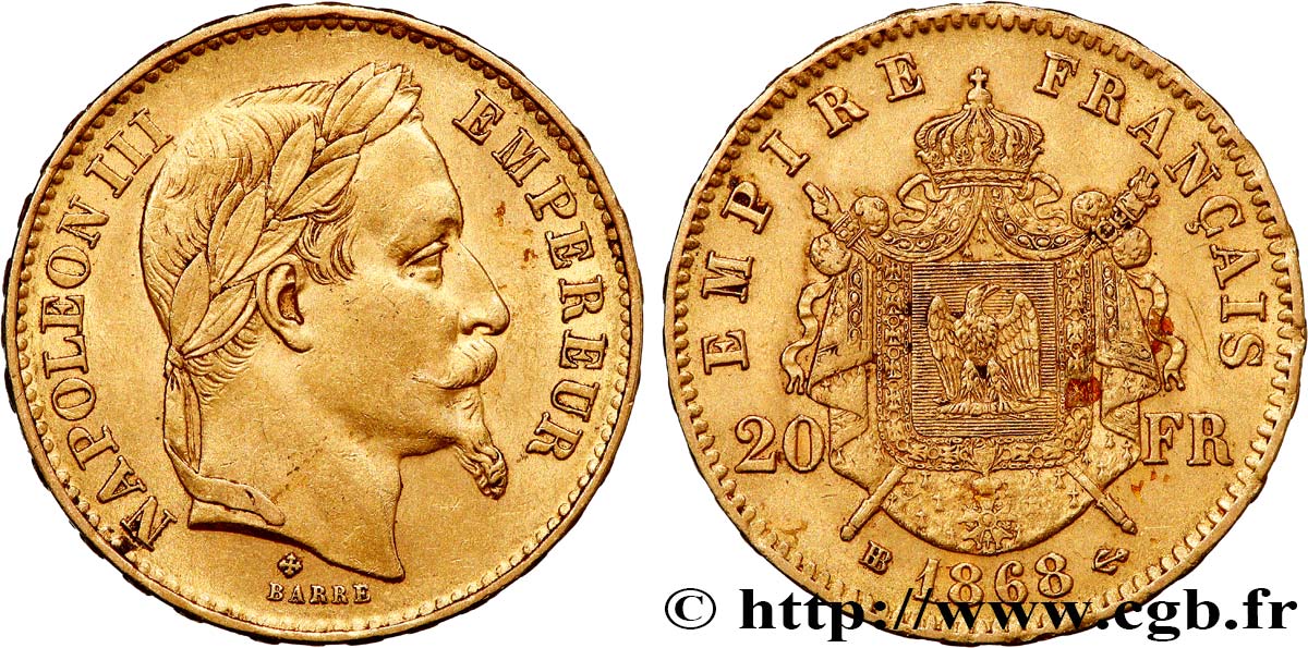 20 francs or Napoléon III, tête laurée 1868 Strasbourg F.532/19 TTB53 