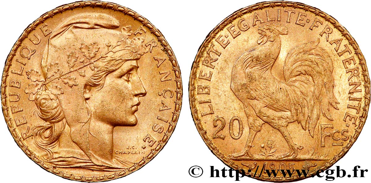 20 francs or Coq, Dieu protège la France 1905 Paris F.534/10 SUP 