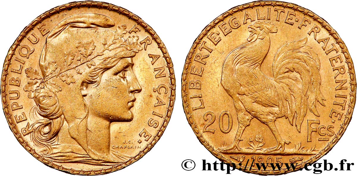 20 francs or Coq, Dieu protège la France 1905 Paris F.534/10 SUP 