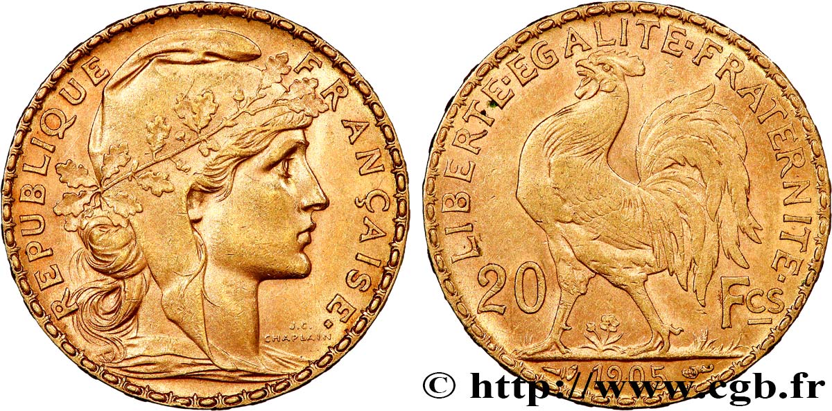 20 francs or Coq, Dieu protège la France 1905 Paris F.534/10 SUP 