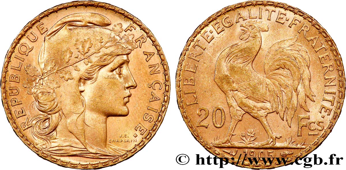20 francs or Coq, Dieu protège la France 1905 Paris F.534/10 SUP+ 