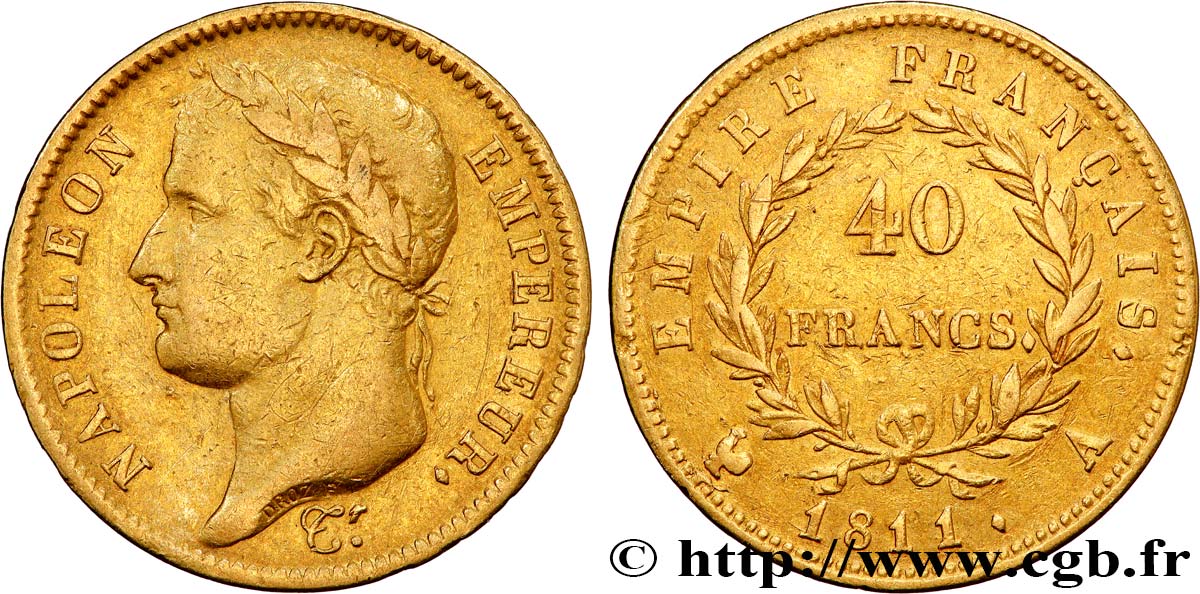 40 francs or Napoléon tête laurée, Empire français 1811 Paris F.541/6 TB+ 