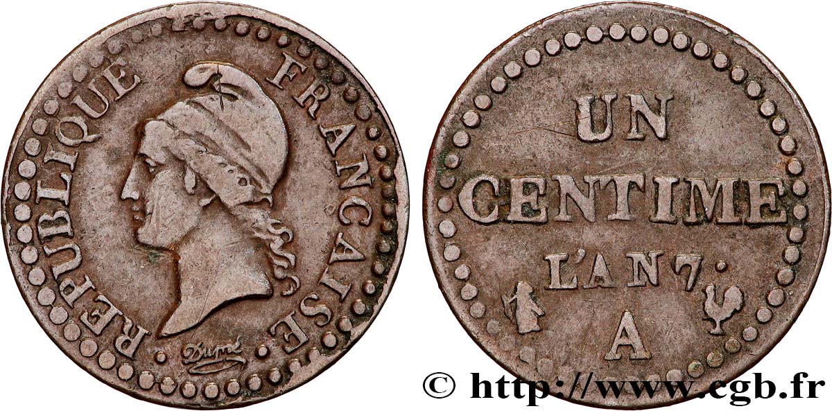 Un centime Dupré, 7 normal 1799 Paris F.100/15 TB+ 