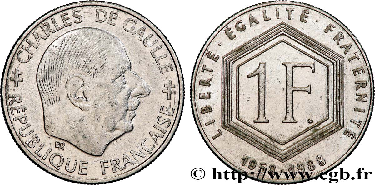 1 franc De Gaulle, sans différents 1988  F.227/3 TTB 