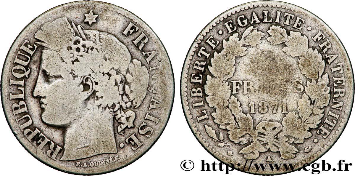 2 francs Cérès, avec légende 1871 Paris F.265/5 RC 
