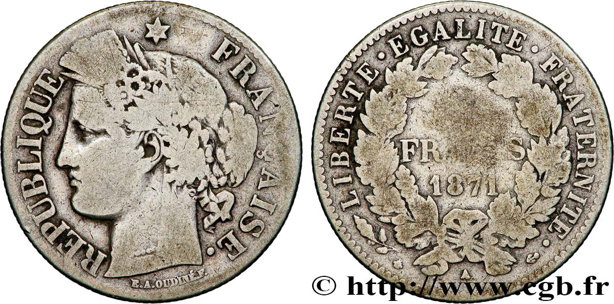 2 francs Cérès, avec légende 1871 Paris F.265/5 B 