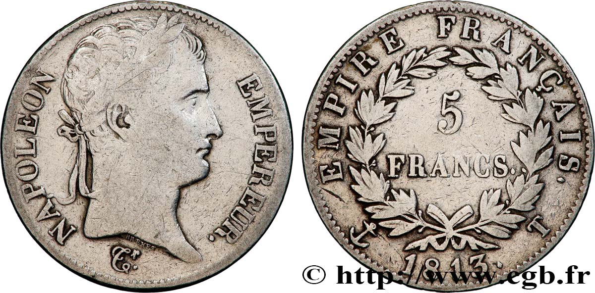 5 francs Napoléon Empereur, Empire français 1813 Nantes F.307/72 TB 