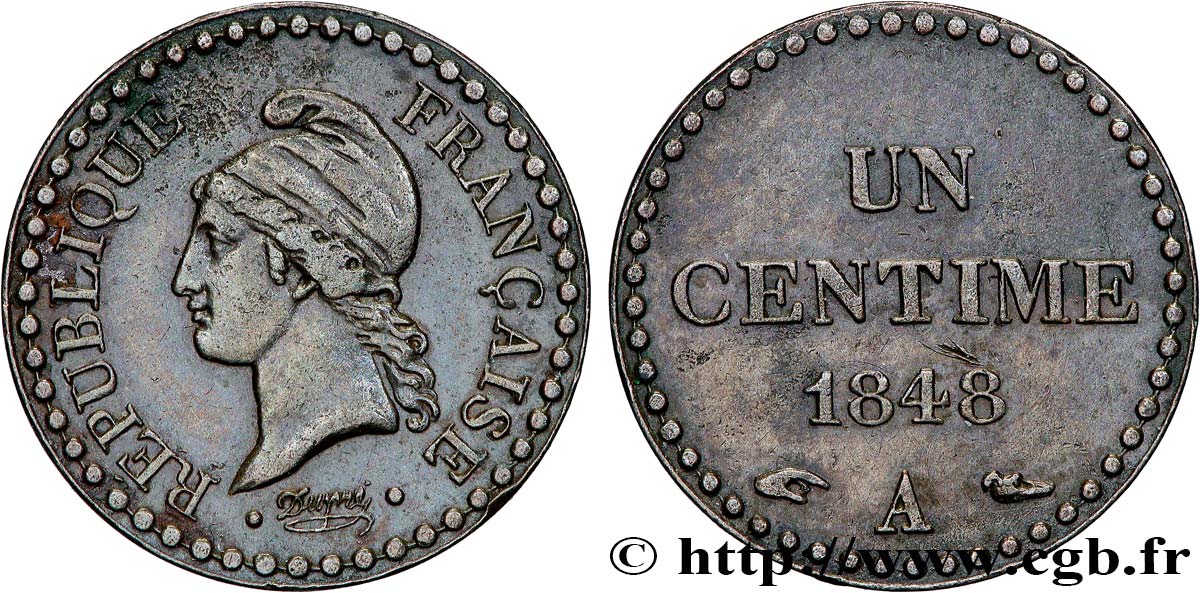 Un centime Dupré, IIe République 1848 Paris F.101/1 XF 