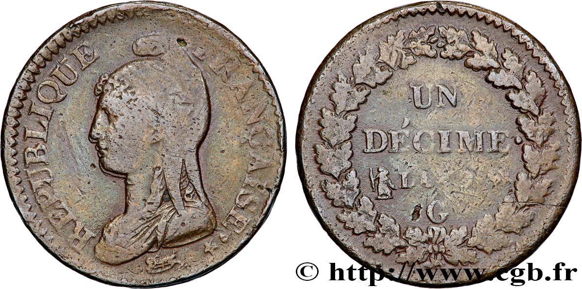 Un décime Dupré, grand module 1801 Genève F.129/75 VF 