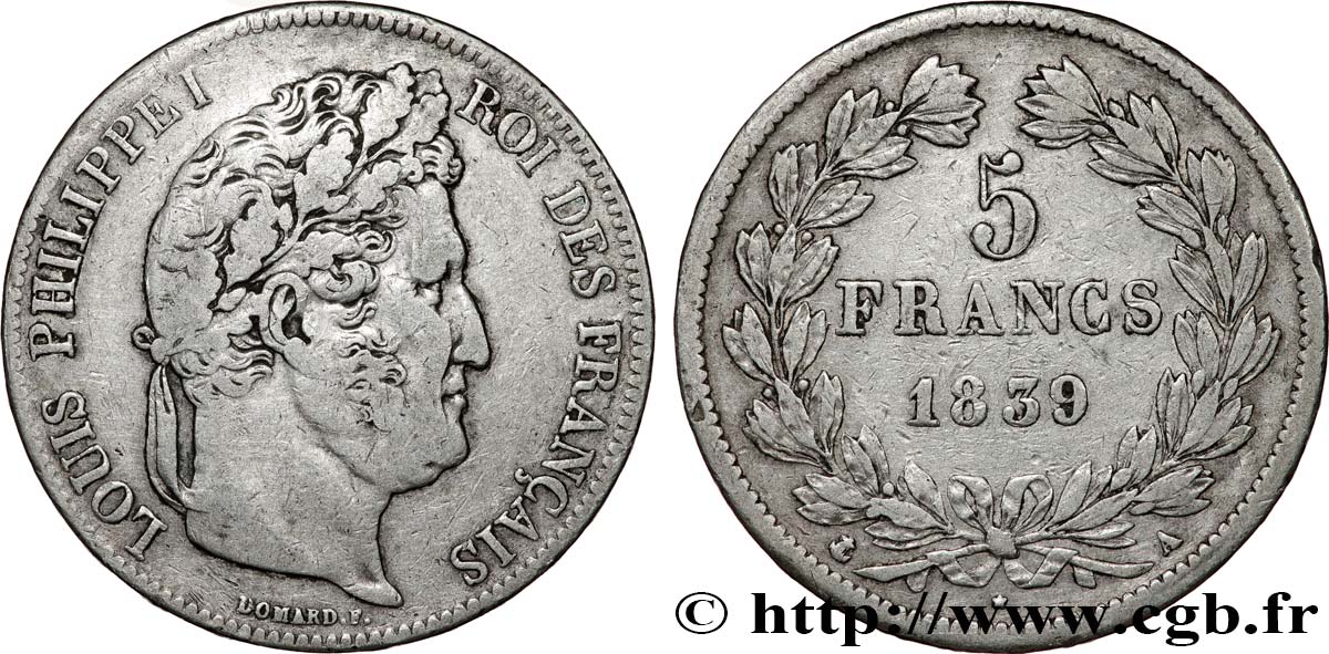 5 francs, IIe type Domard 1839 Paris F.324/75 MB 