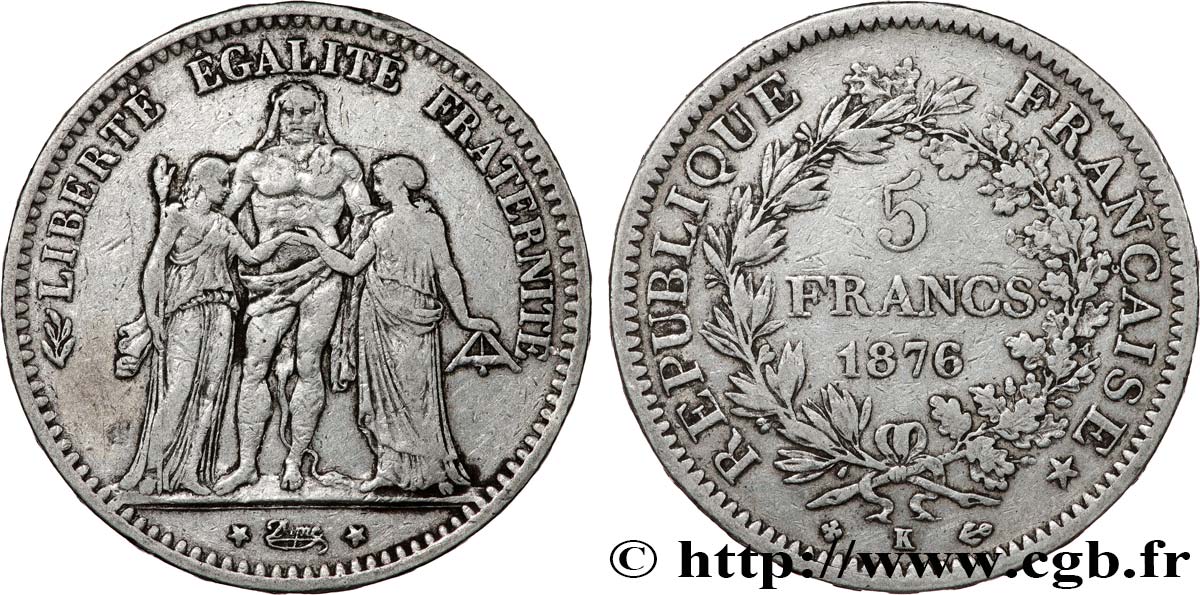 5 francs Hercule 1876 Bordeaux F.334/18 TB+ 