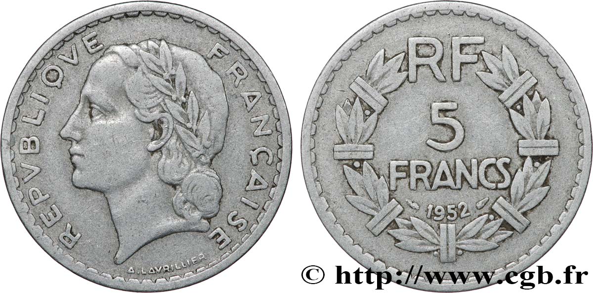 5 francs Lavrillier, aluminium 1952  F.339/22 TB 