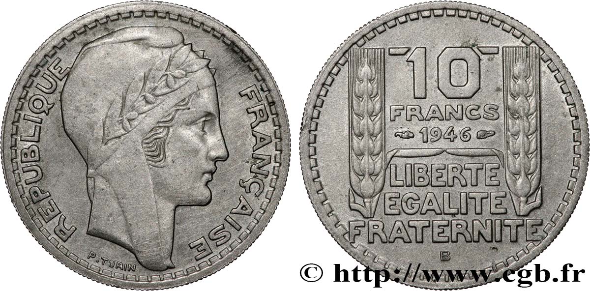 10 francs Turin, grosse tête, rameaux courts 1946 Beaumont-Le-Roger F.361A/3 TTB 