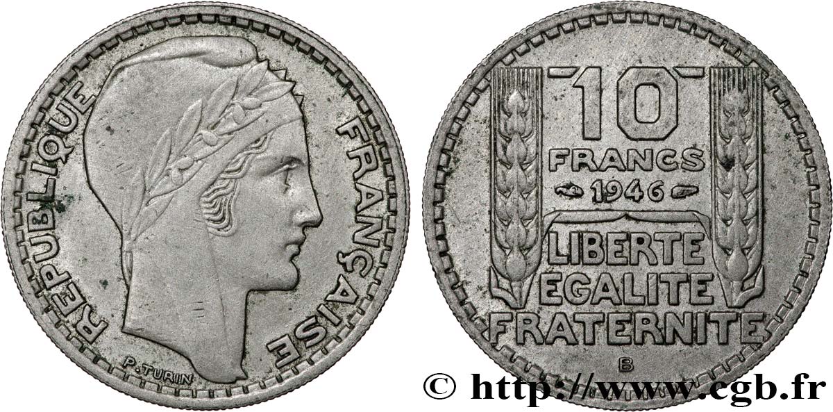 10 francs Turin, grosse tête, rameaux courts 1946 Beaumont-Le-Roger F.361A/3 XF 
