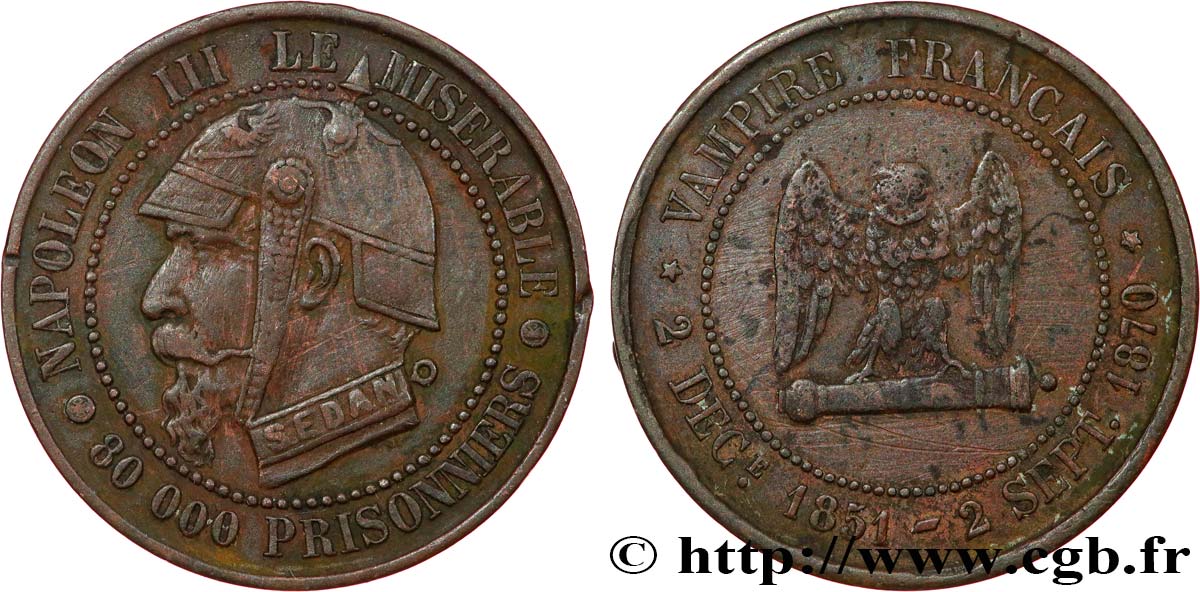 Médaille satirique Cu 27, type E “Chouette penchée” 1870  Schw.E3b  TB 