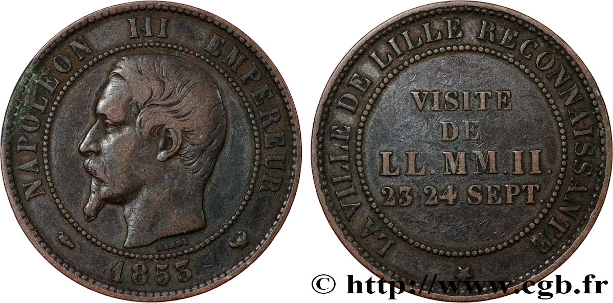 Module de dix centimes, Visite impériale à Lille les 23 et 24 septembre 1853 1853 Lille VG.3365  TB+ 